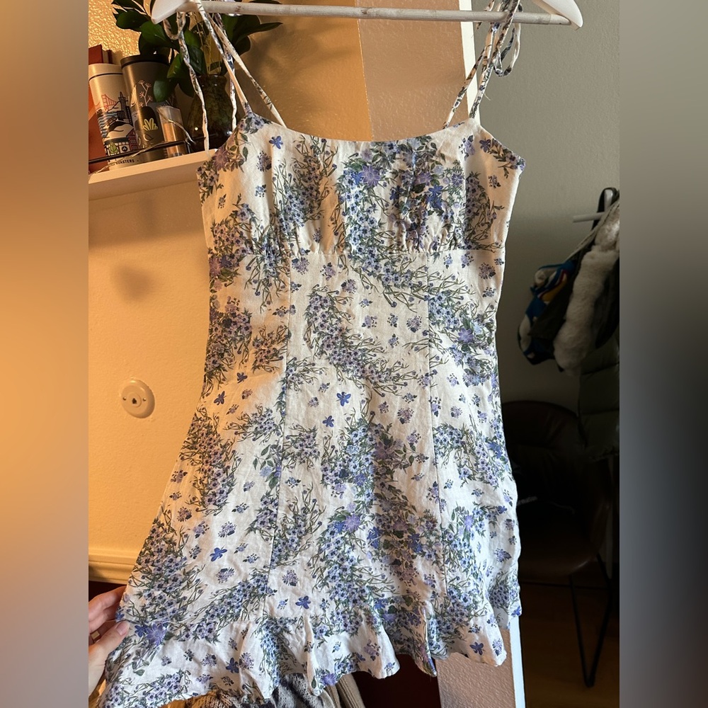 & Other Stories - Floral Spaghetti Strap 100% Linen Dress, size S